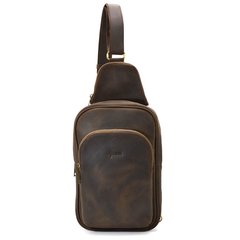 Люксовый слинг, кожаный рюкзак на одно плечо TARWA RC-0105-4lx Коричневый