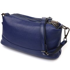 Шикарная сумка на три отделения из натуральной кожи 22137 Vintage Синяя