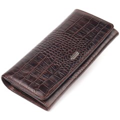 Місткий гаманець для жінок із натуральної фактурної шкіри з тисненням під крокодила CANPELLINI 21608 Коричневий