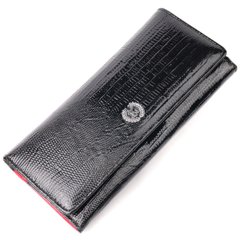 Жіночий гаманець з клапаном з натуральної лакованої фактурної шкіри KARYA 21143 Чорний