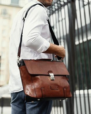 Стильный мужской кожаный портфель Tiding Bag t0041 Коричневый