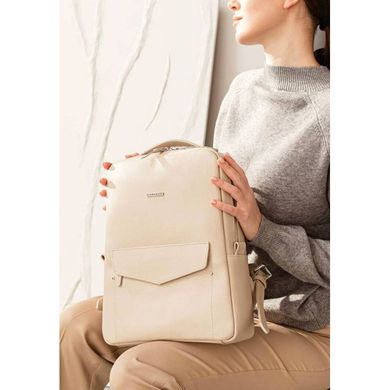 Натуральный кожаный женский городской рюкзак на молнии Cooper светло-бежевый флотар Blanknote BN-BAG-19-crem-brule
