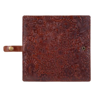Стильный тревел-кейс коньячного цвета с натуральной глянцевой кожи с авторским художественным тиснением "Mehendi Art"
