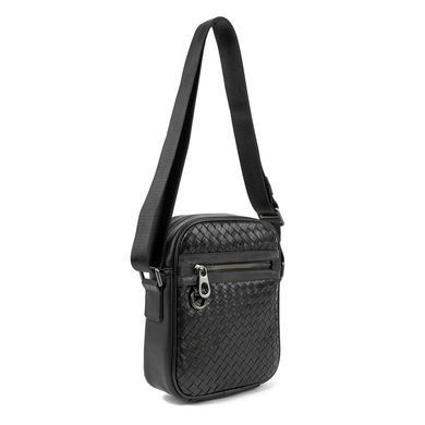 Месенджер шкіряний чорний плетений TIDING BAG 88362-1A чорний