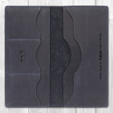 Синий кожаный бумажник с натуральной матовой кожи