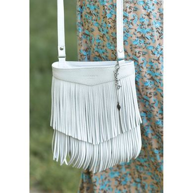 Натуральная кожаная женская сумка с бахромой мини-кроссбоди Fleco белая Blanknote BN-BAG-16-light