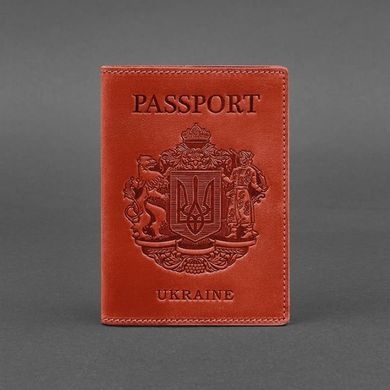 Женская кожаная обложка для паспорта коралловая с украинским гербом Blanknote BN-OP-UA-coral