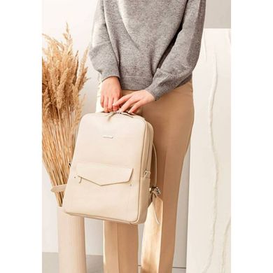 Натуральный кожаный женский городской рюкзак на молнии Cooper светло-бежевый флотар Blanknote BN-BAG-19-crem-brule