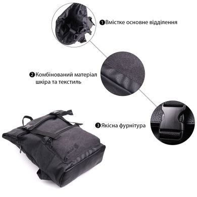 Добротний рюкзак для ноутбука із вставками еко-шкіри FABRA 22583 Чорний
