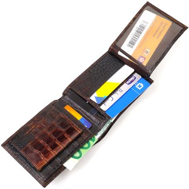 Фактурний чоловічий гаманець без застібки горизонтального формату з натуральної шкіри з тисненням під крокодила CANPELLINI 21759 Коричневий