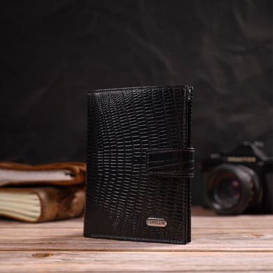 Фактурний вертикальний чоловічий гаманець середнього розміру з натуральної шкіри з тисненням CANPELLINI 21859 Чорний