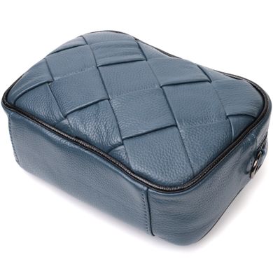 Кожаная сумка с переплетами для стильных женщин Vintage 22408 Синяя