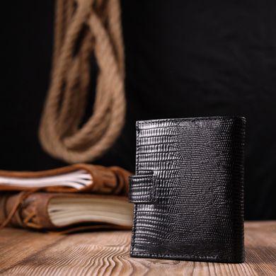 Практичний вертикальний невеликий чоловічий гаманець із фактурної шкіри KARYA 20993 Чорний