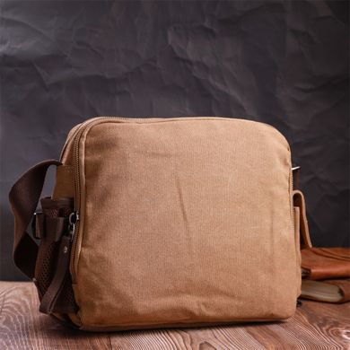 Містка чоловіча сумка месенджер із щільного текстилю Vintage 22205 Коричневий