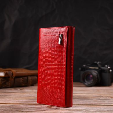 Місткий жіночий гаманець із фактурної натуральної шкіри з тисненням CANPELLINI 21709 Червоний