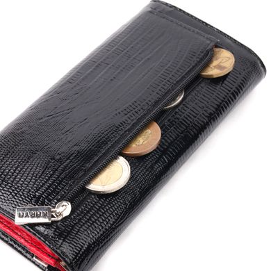 Жіночий гаманець з клапаном з натуральної лакованої фактурної шкіри KARYA 21143 Чорний