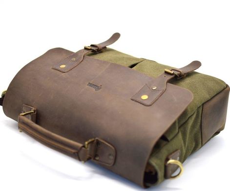 Мужская сумка-портфель кожа+парусина RH-3960-4lx от украинского бренда TARWA Хаки/коричневый