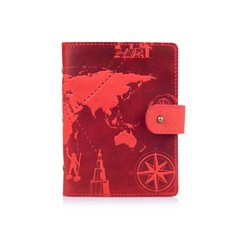 Красный кожаный картхолдер на кобурном винте с авторским художественным тиснением "7 wonders of the world"