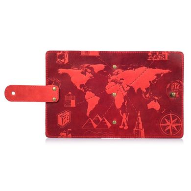 Червоний шкіряний Картхолдер на кобурною гвинті з авторським художнім тисненням "7 wonders of the world"