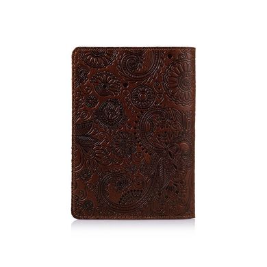 Шкіряне дизайнерське портмоне для документів коньячного кольору, колекція "Mehendi Art"