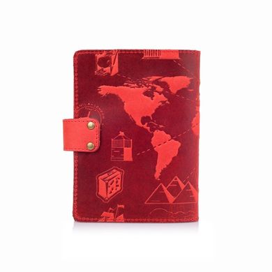 Червоний шкіряний Картхолдер на кобурною гвинті з авторським художнім тисненням "7 wonders of the world"