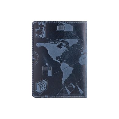 Дизайнерская кожаная обложка для паспорта голубого цвета, коллекция "7 wonders of the world"
