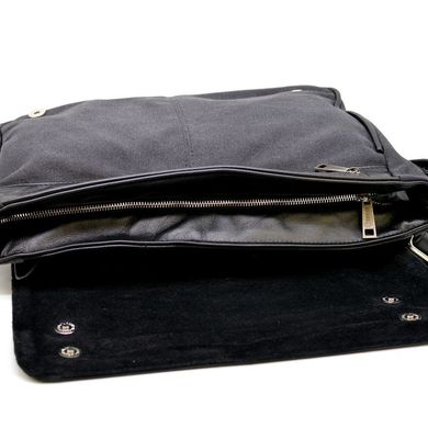 Чоловіча сумка через плече мікс шкіри і холщевої тканини канвас TARWA GG-1047-3md Сіро-чорна