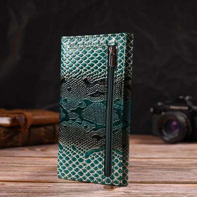 Лакований гаманець для жінок із натуральної фактурної шкіри з тисненням під рептилію CANPELLINI 21824 Зелений