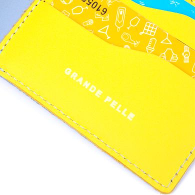 Оригінальний шкіряний гаманець комбі двох кольорів Серце GRANDE PELLE 16739 Жовто-блакитний