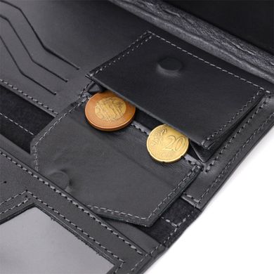 Стильный кошелек с монетницей снаружи из натуральной кожи GRANDE PELLE 11646 Черный