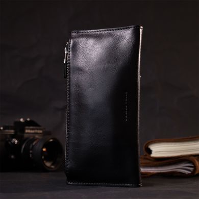 Стильный кошелек с монетницей снаружи из натуральной кожи GRANDE PELLE 11646 Черный