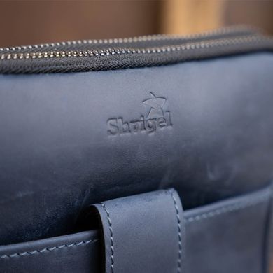 Сумка мужская планшет на два отделения винтажная кожаная SHVIGEL 11284 Синяя