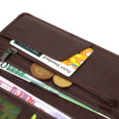 Вертикальный узкий мужской бумажник из натуральной зернистой кожи BOND 22052 Коричневый