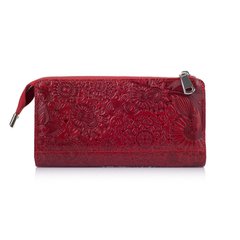 Гарний шкіряний гаманець на блискавці червоного кольору, колекція "Mehendi Art"