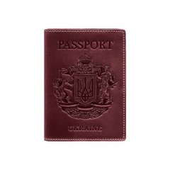 Натуральная кожаная обложка для паспорта с украинским гербом бордовая Blanknote BN-OP-UA-vin
