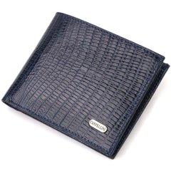 Фактурний стильний гаманець для чоловіків без застібки з натуральної шкіри горизонтального формату з тисненням CANPELLINI 21760 Синій