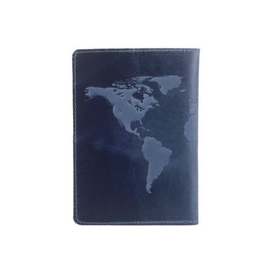 Дизайнерська шкіряна обкладинка для паспорта блакитного кольору, колекція "World Map"