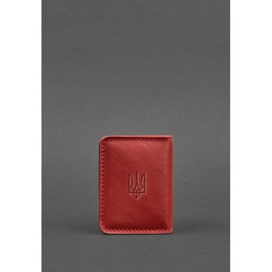 Натуральная кожаная обложка для ID-паспорта и водительских прав 4.1 красная с гербом Украины Blanknote BN-KK-4-1-red