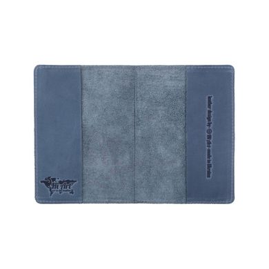 Дизайнерська шкіряна обкладинка для паспорта блакитного кольору, колекція "World Map"