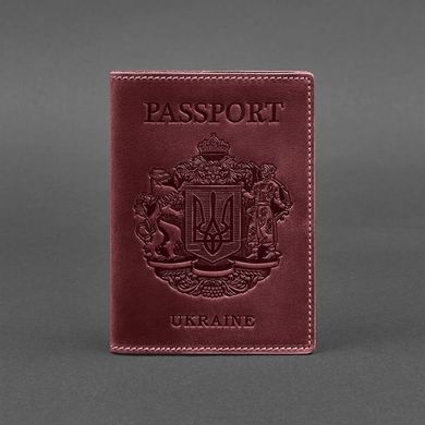 Натуральна шкіряна обкладинка для паспорта з українським гербом бордова Blanknote BN-OP-UA-vin