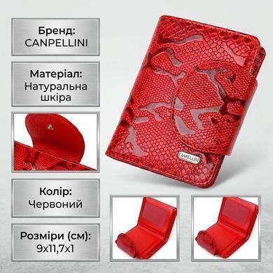Лакированное женское портмоне среднего размера из натуральной кожи с тиснением под змею CANPELLINI 21810 Красное