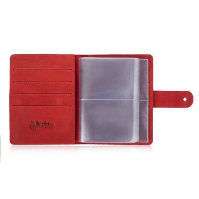Красный кожаный картхолдер на кобурном винте с авторским художественным тиснением "Mehendi Classic"