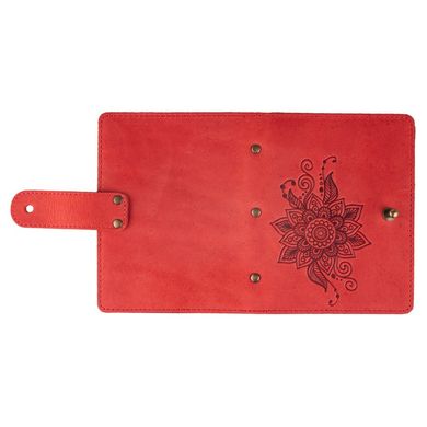 Красный кожаный картхолдер на кобурном винте с авторским художественным тиснением "Mehendi Classic"