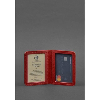 Натуральная кожаная обложка для ID-паспорта и водительских прав 4.1 красная с гербом Украины Blanknote BN-KK-4-1-red