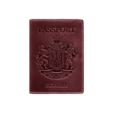 Натуральна шкіряна обкладинка для паспорта з українським гербом бордова Blanknote BN-OP-UA-vin