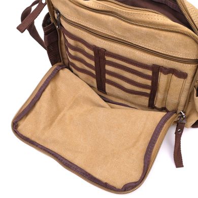 Функциональная мужская сумка мессенджер из плотного текстиля Vintage 22206 Песочный