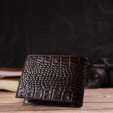 Горизонтальний чоловічий гаманець середнього розміру з натуральної шкіри з тисненням під крокодила CANPELLINI 21860 Коричневий