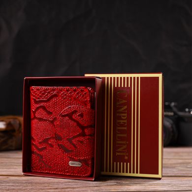 Лакированное женское портмоне среднего размера из натуральной кожи с тиснением под змею CANPELLINI 21810 Красное