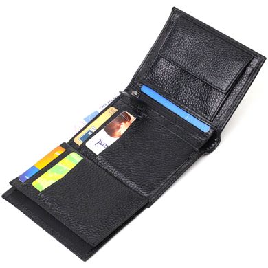 Небольшой мужской бумажник из натуральной зернистой кожи без застежки BOND 21988 Черный