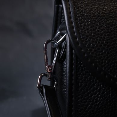 Стильна жіноча шкіряна сумка із напівкруглим клапаном Vintage 22259 Чорна